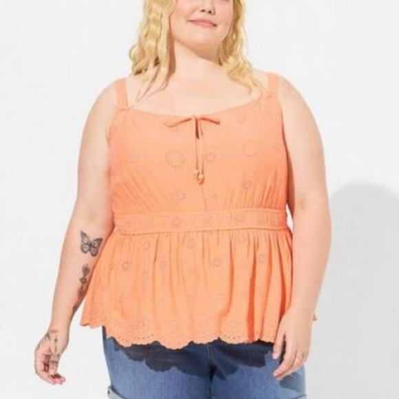 Torrid Papaya Punch Eyelet Tie Front Sleeveless Tank - Picture 1 of 9